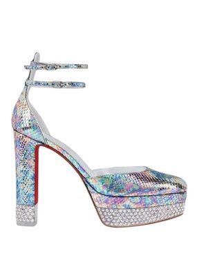 NEW CHRISTIAN LOUBOUTIN Cassandrinetta Alta Iridescent Snakeskin Platform Heels